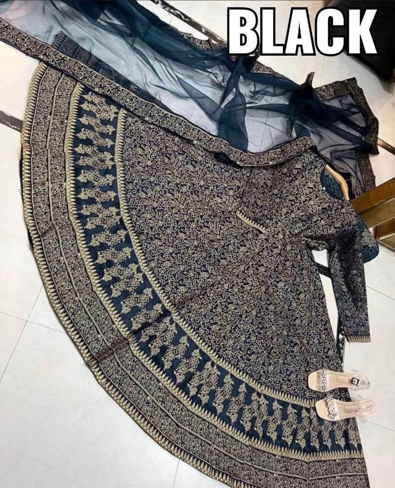 Black Katan Silk Embroidered Maxi Suit Set | Luxury Festive Wear 🖤✨