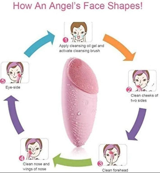 Rechargeable Waterproof Facial Cleansing Brush – Silicone Face Scrubber & Deep Pore Cleanser (Pink) 💖✨