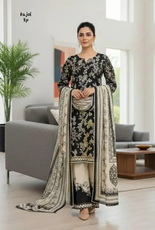 Black & Beige Printed Lawn Suit 3 Pcs | Elegant Casual & Semi-Formal Wear 🖤✨