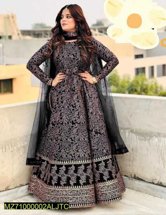 Black Katan Silk Embroidered Maxi Suit Set | Luxury Festive Wear 🖤✨